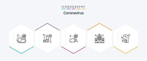 pacote de ícones de 25 linhas de coronavírus, incluindo tosse. consultório. viral. prédio. pouco saudável vetor