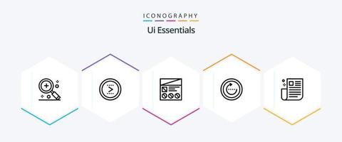 pacote de ícones de 25 linhas essenciais da interface do usuário, incluindo recarga. navegador. Next. usabilidade. protótipo vetor