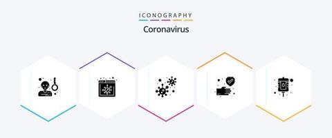 pacote de ícones de 25 glifos de coronavírus, incluindo pacote. sangue. bactérias. seguro. mão vetor