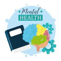 dia da saúde mental, livro de leitura do tratamento do cérebro colorido vetor