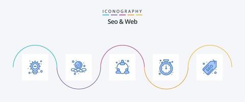 pacote de ícones seo e web azul 5, incluindo rótulo. rede. do utilizador. Tempo. relógio vetor