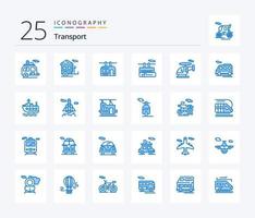 transporte pacote de ícones de 25 cores azuis, incluindo transporte. barco. viagem. furgão. ônibus vetor