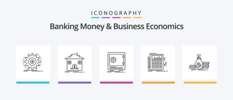 dinheiro bancário e pacote de ícones de linha 5 de economia de negócios, incluindo serviços bancários. contabilidade. pessoal. gráfico. diagrama. design de ícones criativos vetor