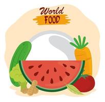 dia mundial da comida, estilo de vida saudável, frutas frescas, vegetais e nozes vetor