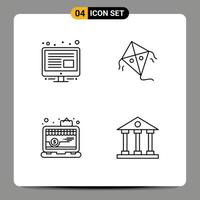 conjunto de pictogramas de 4 cores planas de linhas preenchidas simples de conteúdo de colunas de aplicativo de pipa para laptop editáveis elementos de design vetorial vetor