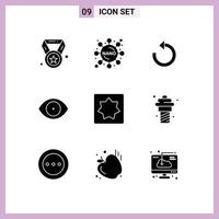 conjunto de 9 sinais de símbolos de ícones de interface do usuário modernos para geometria, visão de recarga de bebê, face, elementos de design de vetores editáveis