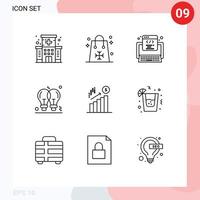 conjunto de 9 sinais de símbolos de ícones de interface do usuário modernos para ideias de compras leves de negócios elementos de design de vetores editáveis na web