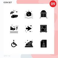 conjunto de 9 símbolos de símbolos de ícones de interface do usuário modernos para seta carro arquitetura bicicleta instituto editável elementos de design vetorial vetor