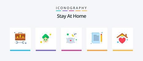 Fique em casa Flat 5 Icon Pack incluindo coração. escrevendo. mascarar. copywriting. descanso. design de ícones criativos vetor