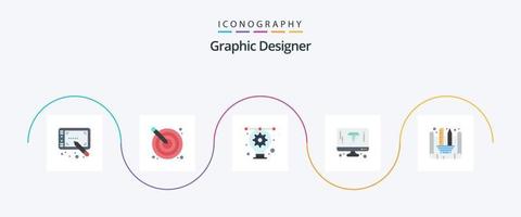 designer gráfico flat 5 icon pack incluindo a criação de projeto. página. obra de arte. computador. Projeto vetor