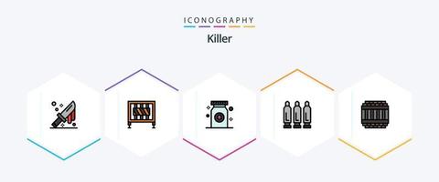 assassino 25 pacote de ícones de linha preenchida, incluindo preso. arma. medicamento. atirar. bala vetor