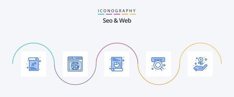 pacote de ícones seo e web blue 5, incluindo . dólar. gráfico. mão. fazer compras vetor