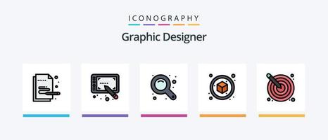 a linha de designer gráfico preencheu o pacote de 5 ícones, incluindo o teclado. chave. mouse. placa. gráfico. design de ícones criativos vetor