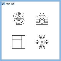 conjunto de pictogramas de 4 cores planas de linha preenchida simples de elementos de design de vetores editáveis de microchip de fotografia de câmera de chip de antena