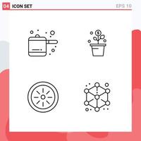 conjunto de 4 sinais de símbolos de ícones de interface do usuário modernos para cozinha kiwi planta de dinheiro modelagem elementos de design de vetores editáveis