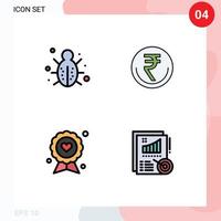 conjunto de pictogramas de 4 cores planas de linhas preenchidas simples de elementos de design de vetores editáveis de proteção de bug inr