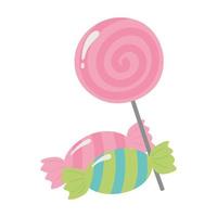 ícone de design isolado de doces no palito e caramelos embrulhados