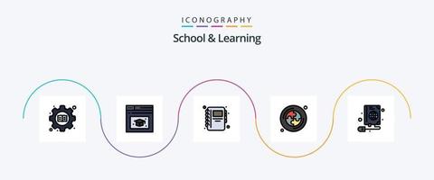 escola e linha de aprendizado preenchida com 5 ícones planos, incluindo . rede. caderno. livro. quebra-cabeça vetor