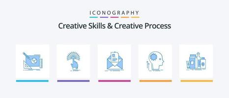 habilidades criativas e pacote de ícones azul 5 do processo criativo, incluindo pensamento. mente. digital. resumo. carta. design de ícones criativos vetor
