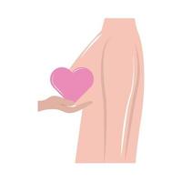 mês de conscientização do câncer de mama, mão segurando o corpo do coração feminino, estilo de ícone plano de conceito de saúde vetor