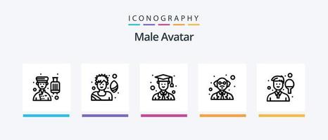 pacote de ícones de linha 5 de avatar masculino, incluindo jogador de rugby. Entrega. cara. correio. local. design de ícones criativos vetor