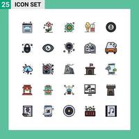 25 interface do usuário linha cheia pacote de cores planas de sinais e símbolos modernos de sinuca verão primavera configurações de sorvete elementos editáveis de design vetorial vetor