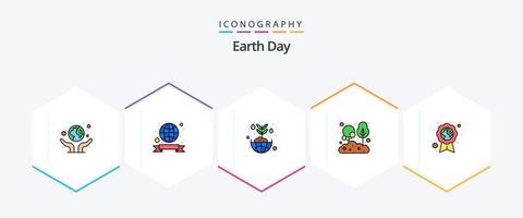 Dia da Terra 25 pacote de ícones de linha preenchida, incluindo árvore. natural. Proteção Ambiental. folhas. global vetor