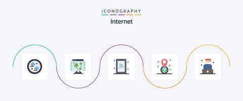 Internet Flat 5 Icon Pack, incluindo criminoso. PIN. rede. localização. geolocalização vetor