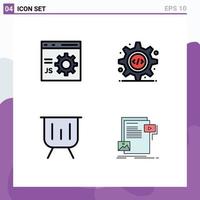 conjunto de pictogramas de 4 cores planas de linha preenchida simples da interface de programação de desenvolvimento de negócios do navegador elementos de design de vetores gráficos editáveis
