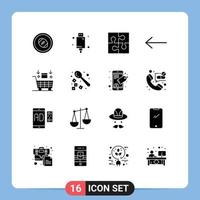 conjunto de 16 símbolos de símbolos de ícones de interface do usuário modernos para ai seta eletrônica trabalho em equipe quebra-cabeça editável elementos de design vetorial vetor