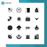conjunto de glifos sólidos de interface móvel de 16 pictogramas de pacotes de pacote de seo espadas complexas de férias editáveis elementos de design vetorial vetor