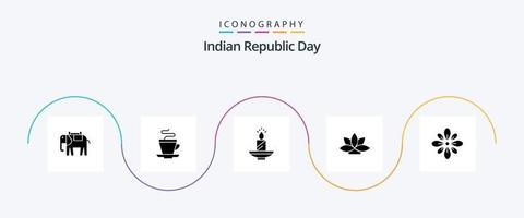 Pacote de ícones do Glyph 5 do dia da república indiana, incluindo lótus. flor. vela. cera. luminária vetor