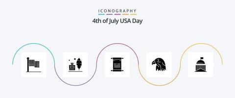 Pacote de ícones do glifo 5 dos EUA, incluindo bandeira. EUA. rolagem. águia. animal vetor