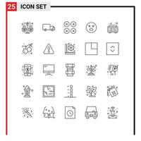 pacote de 25 linhas criativas de emoção caminhão emoji ui elementos de design de vetores editáveis
