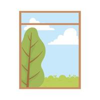 vista janela paisagem árvore grama céu isolado projeto fundo branco vetor