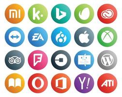 Pacote de 20 ícones de mídia social, incluindo uber travel electronics arts tripadvisor apple vetor