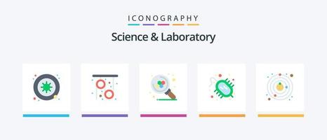 pacote de ícones de ciência plana 5, incluindo satélite. pesquisa. átomo. vírus. bactérias. design de ícones criativos vetor