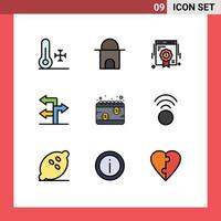 pacote de interface de usuário de 9 cores planas básicas de linhas preenchidas de elementos de design de vetores editáveis de crachá de calendário de dia de pagamento