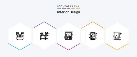 pacote de ícones de 25 linhas de design de interiores, incluindo armário. interior. prateleira. mobiliário. roupas vetor