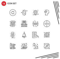 conjunto de 16 sinais de símbolos de ícones de interface do usuário modernos para leitura de livro de bulbo móvel elementos de design de vetor editável mental