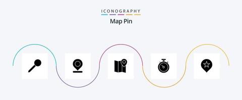 pacote de ícones de glifo 5 de pinos de mapa, incluindo . bússola. navegação. localização vetor