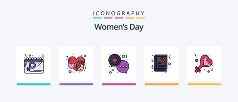 a linha do dia das mulheres encheu o pacote de 5 ícones, incluindo escritório. igualdade. empregado. saco. design de ícones criativos vetor
