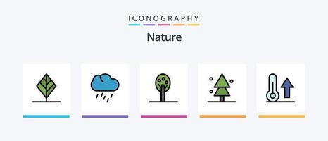 a linha da natureza encheu o pacote de 5 ícones, incluindo a natureza. folha. natureza. ecologia. globo. design de ícones criativos vetor