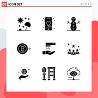 pacote de 9 sinais e símbolos de glifos sólidos modernos para mídia impressa na web, como elementos de design de vetores editáveis de dinheiro para lavagem de negócios