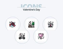 linha de dia dos namorados cheia de ícones pack 5 design de ícones. corações. chá. sangramento. Ame. café vetor