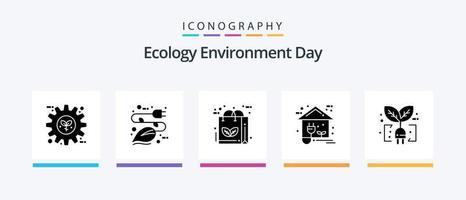 ecology glyph 5 icon pack incluindo estufa. eco. plugue. reciclar. folha. design de ícones criativos vetor