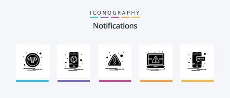 pacote de ícones de glifo 5 de notificações, incluindo notícias. alerta. alerta. notificação. Essenciais. design de ícones criativos vetor