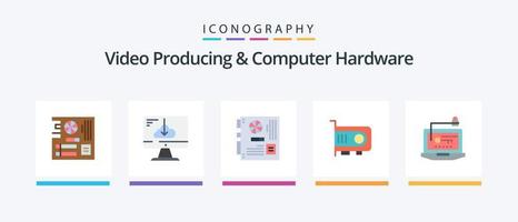 produção de vídeo e pacote de ícones plana 5 de hardware de computador, incluindo tecnologia. computador. instalar. placa-mãe. mainboard. design de ícones criativos vetor