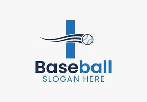 letra i conceito de logotipo de beisebol com modelo de ícone de beisebol em movimento vetor