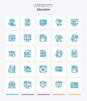 educação criativa 25 pacote de ícones azuis, como educação. computador. Educação. graduação. boné vetor